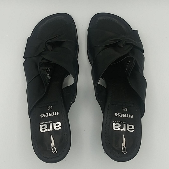 ARA Germany Fitness Black Leather Round Open Toe Blocked Heel Slip On Sandals - Picture 6 of 14